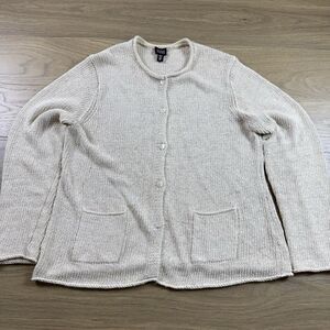 Eileen Fisher Sweater Women XL Cardigan Italian Yarn Cotton Linen Blend